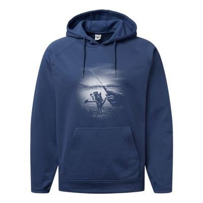 Fishing Hand With Reel Monochromatic Performance Fleece Hoodie