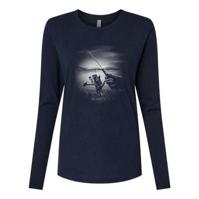 Fishing Hand With Reel Monochromatic Womens Cotton Relaxed Long Sleeve T-Shirt