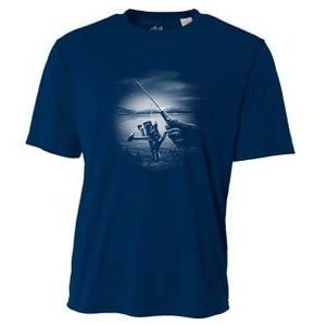 Fishing Hand With Reel Monochromatic Cooling Performance Crew T-Shirt