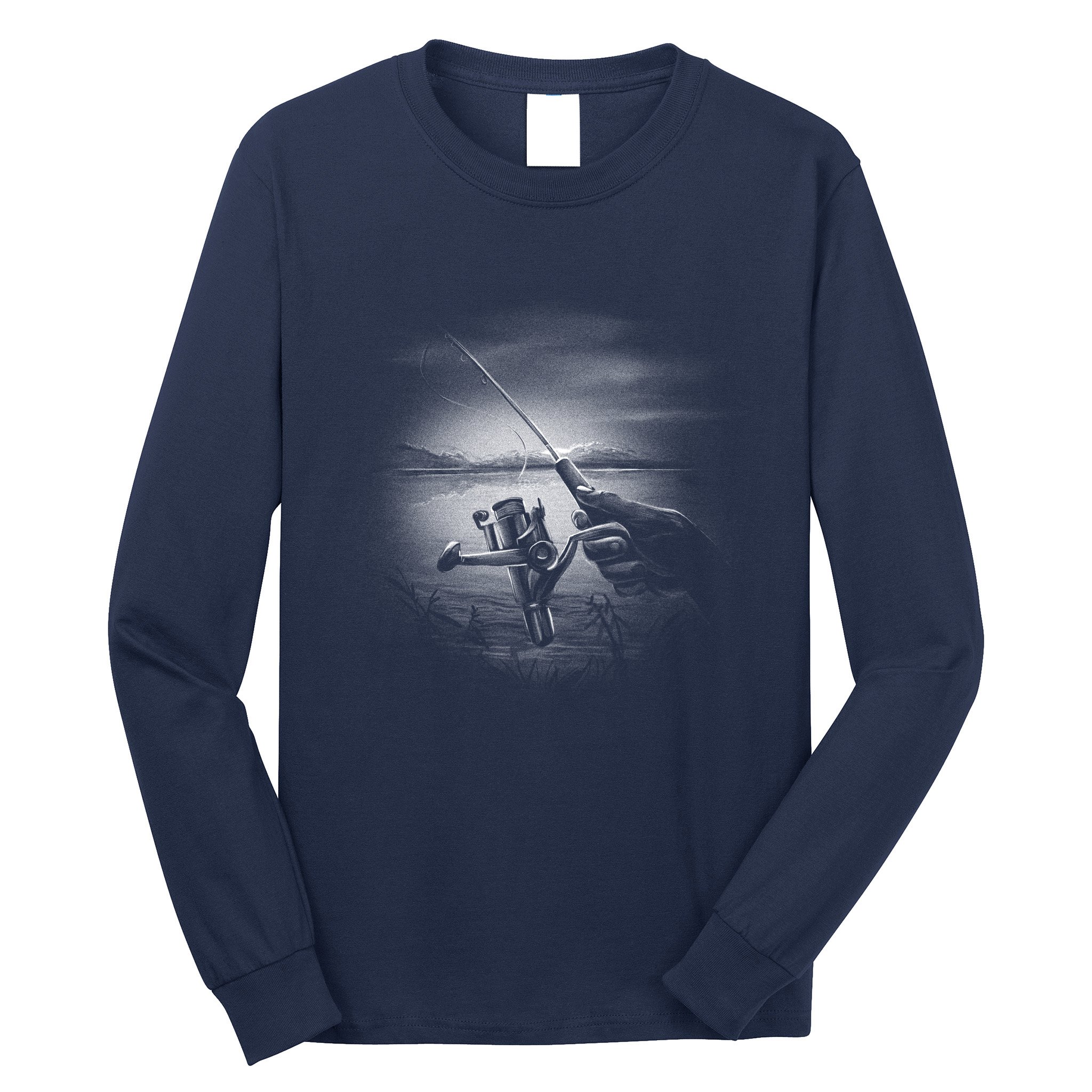 Fishing Hand With Reel Monochromatic Long Sleeve Shirt
