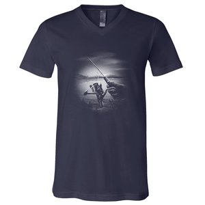 Fishing Hand With Reel Monochromatic V-Neck T-Shirt