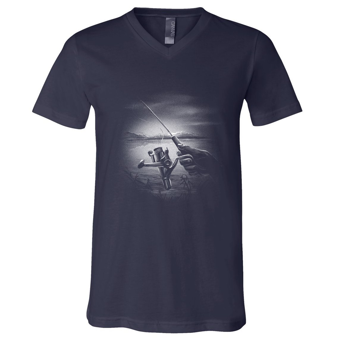 Fishing Hand With Reel Monochromatic V-Neck T-Shirt