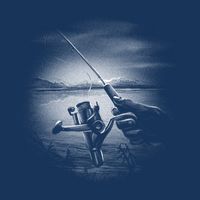 Fishing Hand With Reel Monochromatic Button