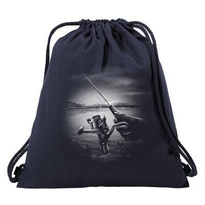 Fishing Hand With Reel Monochromatic Drawstring Bag