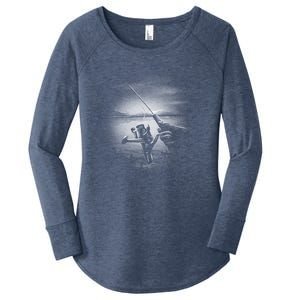 Fishing Hand With Reel Monochromatic Women's Perfect Tri Tunic Long Sleeve Shirt