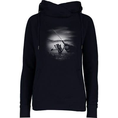 Fishing Hand With Reel Monochromatic Womens Funnel Neck Pullover Hood