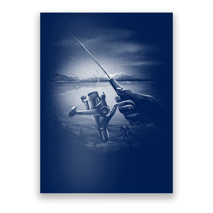 Fishing Hand With Reel Monochromatic Poster