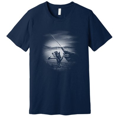 Fishing Hand With Reel Monochromatic Premium T-Shirt