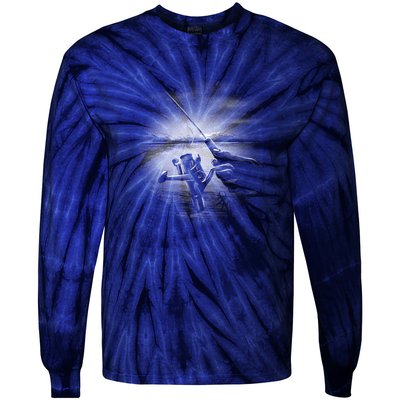 Fishing Hand With Reel Monochromatic Tie-Dye Long Sleeve Shirt