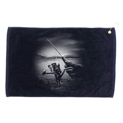 Fishing Hand With Reel Monochromatic Grommeted Golf Towel