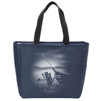 Fishing Hand With Reel Monochromatic Zip Tote Bag