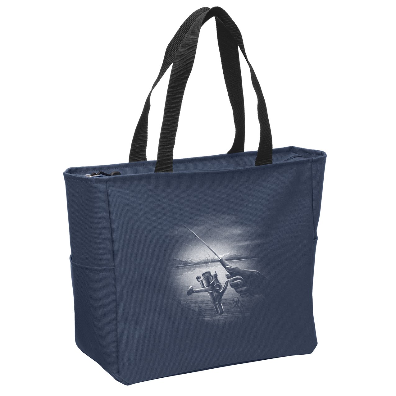 Fishing Hand With Reel Monochromatic Zip Tote Bag
