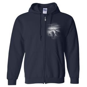 Fishing Hand With Reel Monochromatic Full Zip Hoodie