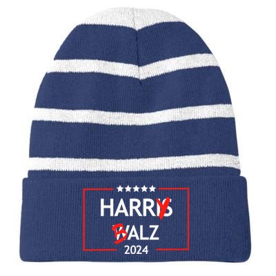 Funny Harris Walz 24 Harry Balz 2024 Meme Striped Beanie with Solid Band