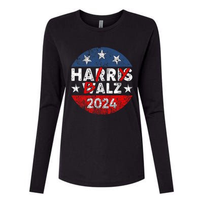 Funny Harris Walz 24 Hairy Balz 2024 Democratics Vote Womens Cotton Relaxed Long Sleeve T-Shirt