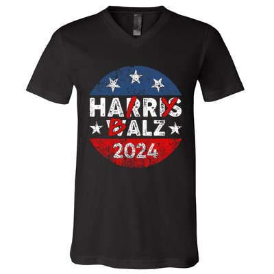 Funny Harris Walz 24 Hairy Balz 2024 Democratics Vote V-Neck T-Shirt