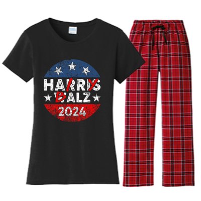 Funny Harris Walz 24 Hairy Balz 2024 Democratics Vote Women's Flannel Pajama Set