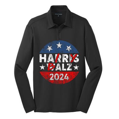 Funny Harris Walz 24 Hairy Balz 2024 Democratics Vote Silk Touch Performance Long Sleeve Polo