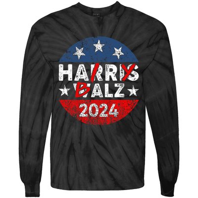 Funny Harris Walz 24 Hairy Balz 2024 Democratics Vote Tie-Dye Long Sleeve Shirt