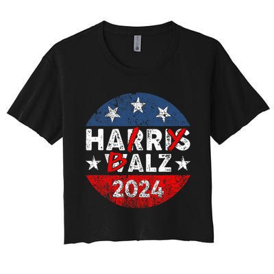 Funny Harris Walz 24 Hairy Balz 2024 Democratics Vote Women's Crop Top Tee