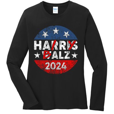 Funny Harris Walz 24 Hairy Balz 2024 Democratics Vote Ladies Long Sleeve Shirt