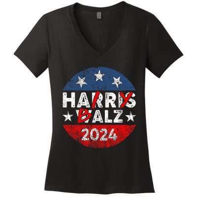 Funny Harris Walz 24 Hairy Balz 2024 Democratics Vote Women's V-Neck T-Shirt