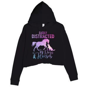 Funny Horse Women Easily Distracted By Dogs & Horses Crop Fleece Hoodie