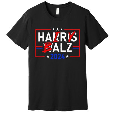 Funny Harris Walz 24 Hairy Balz 2024 Meme Democratics Vote Premium T-Shirt