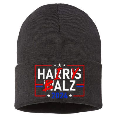 Funny Harris Walz 24 Hairy Balz 2024 Meme Democratics Vote Sustainable Knit Beanie