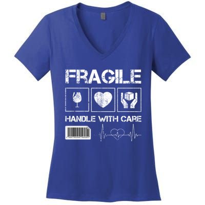 Fragile Handle With Care Graphic Tees And Cool Designs Fun Funny Gift Women's V-Neck T-Shirt