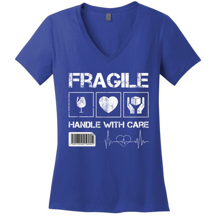 Fragile Handle With Care Graphic Tees And Cool Designs Fun Funny Gift Women's V-Neck T-Shirt