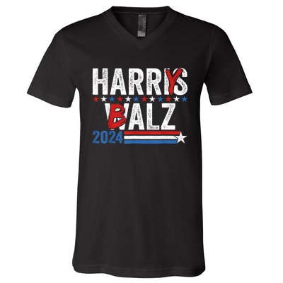 Funny Harris Walz 24 Harry Balz 2024 Meme Democratics Vote V-Neck T-Shirt