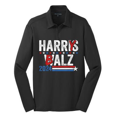 Funny Harris Walz 24 Harry Balz 2024 Meme Democratics Vote Silk Touch Performance Long Sleeve Polo