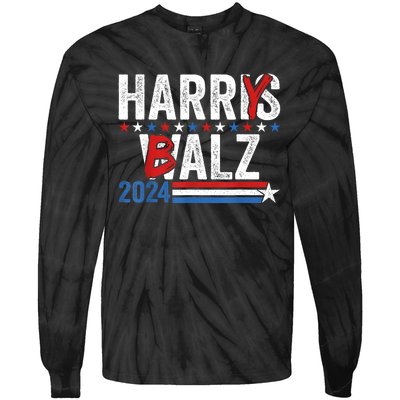 Funny Harris Walz 24 Harry Balz 2024 Meme Democratics Vote Tie-Dye Long Sleeve Shirt