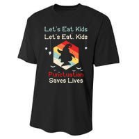 Funny Halloween Witch Lets Eat Kids Punctuation Saves Lives Performance Sprint T-Shirt