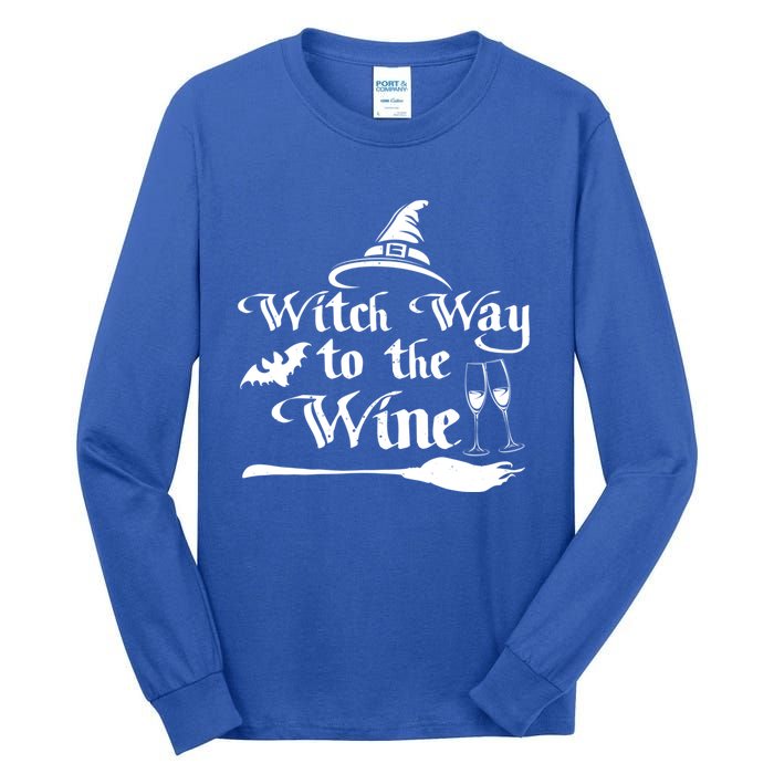 Funny Halloween Witch Way To The Wine Gift Tall Long Sleeve T-Shirt