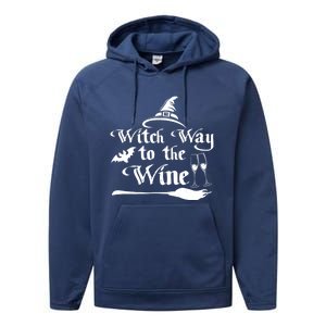 Funny Halloween Witch Way To The Wine Gift Performance Fleece Hoodie