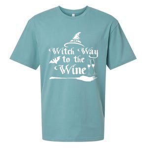 Funny Halloween Witch Way To The Wine Gift Sueded Cloud Jersey T-Shirt