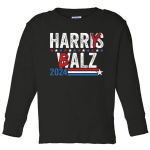 Funny Harris Walz 24 Harry Balz 2024 Meme Democratics Vote Toddler Long Sleeve Shirt