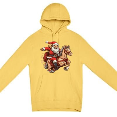 Funny Horse With Santa Claus For Christmas Holidays Premium Pullover Hoodie