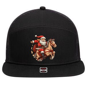 Funny Horse With Santa Claus For Christmas Holidays 7 Panel Mesh Trucker Snapback Hat