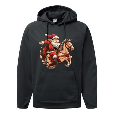 Funny Horse With Santa Claus For Christmas Holidays Performance Fleece Hoodie