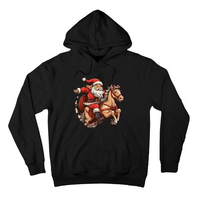 Funny Horse With Santa Claus For Christmas Holidays Hoodie