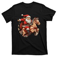 Funny Horse With Santa Claus For Christmas Holidays T-Shirt