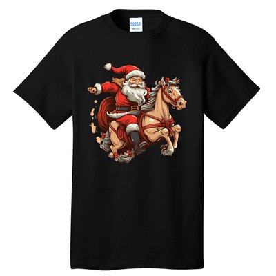 Funny Horse With Santa Claus For Christmas Holidays Tall T-Shirt