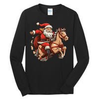 Funny Horse With Santa Claus For Christmas Holidays Tall Long Sleeve T-Shirt