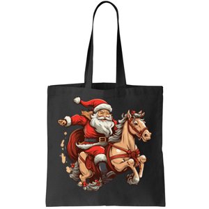 Funny Horse With Santa Claus For Christmas Holidays Tote Bag