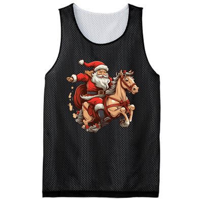 Funny Horse With Santa Claus For Christmas Holidays Mesh Reversible Basketball Jersey Tank