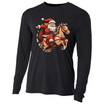 Funny Horse With Santa Claus For Christmas Holidays Cooling Performance Long Sleeve Crew