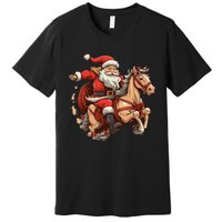 Funny Horse With Santa Claus For Christmas Holidays Premium T-Shirt